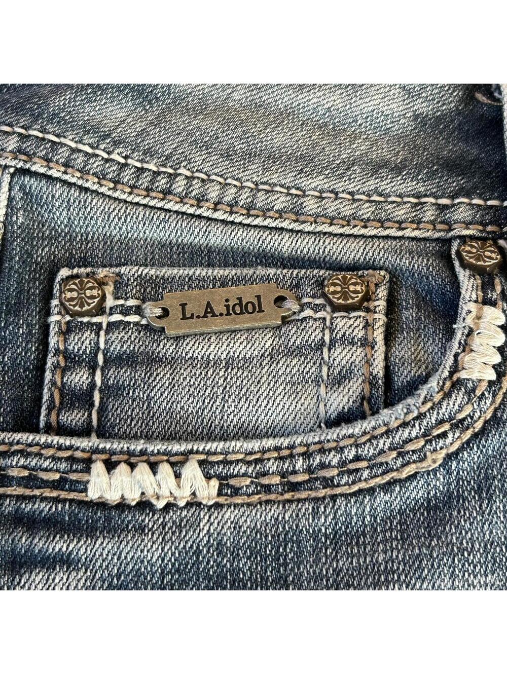 LA Idol Womens Denim Shorts Size M Distressed Cutoff - Picture 2 of 4